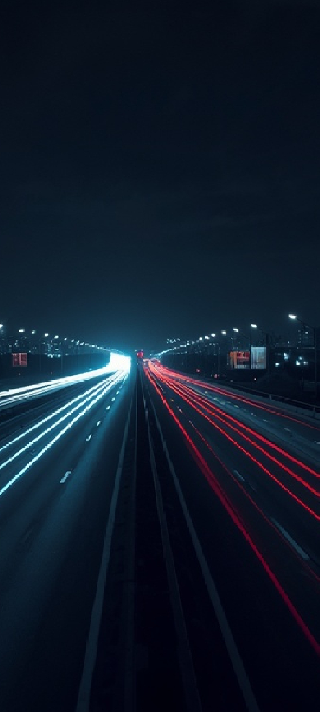  Night city highway with neon lights stretching mobile